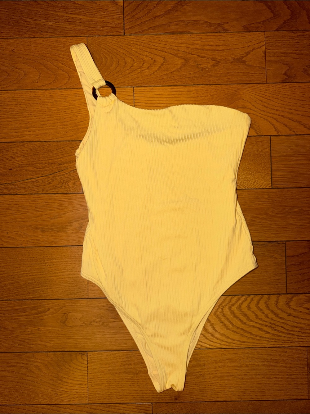 Topshop One-Shoulder Yellow Ribbed Bodysuit with Ring Strap - Picture 1 of 3